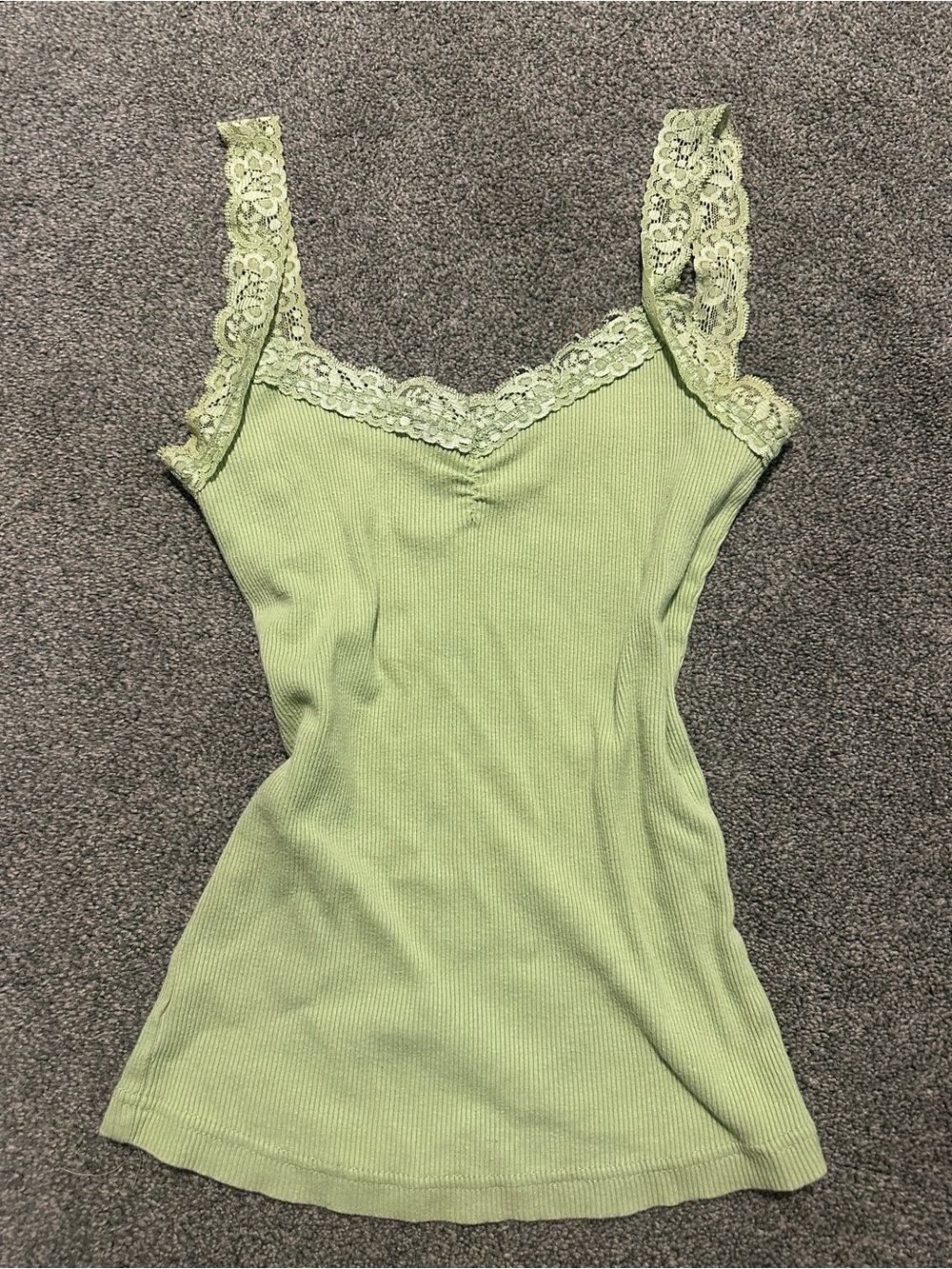 Lace-Trim Ribbed Tank Top in Light Green